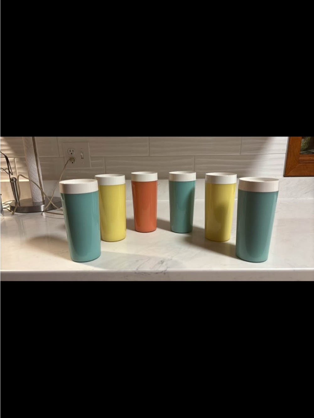Vintage MCM Pastel Tumbler Set- Blue, Yellow & Coral